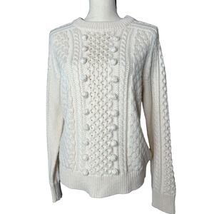 J. Crew Cable Knit Chunky Sweater in Cream Nylon Lambswool Blend Size M